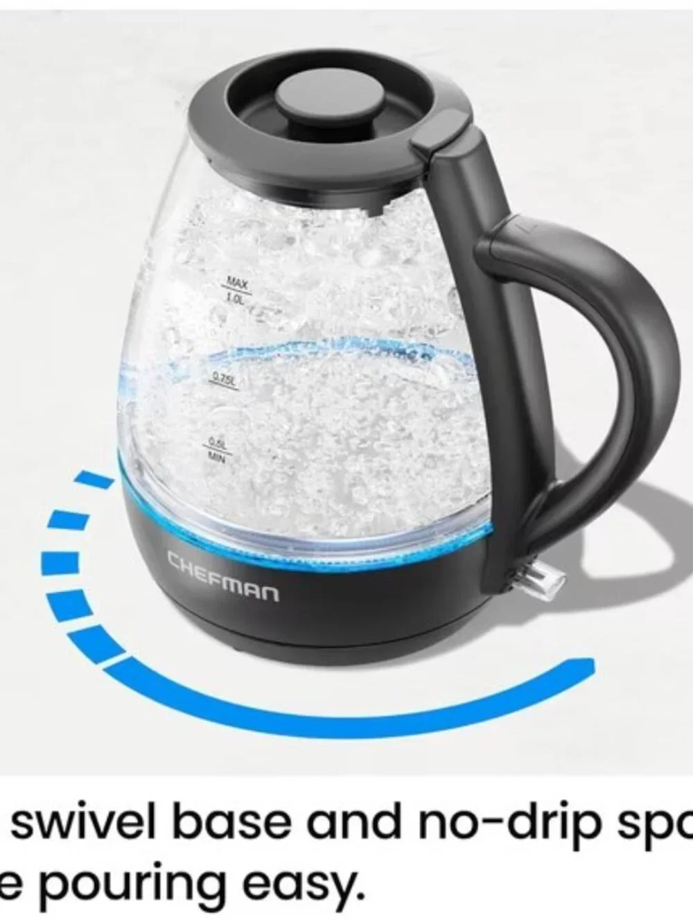 Chefman Fast-Boil 120V 1100W Glass Electric Kettle